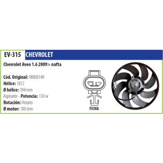 Electroventilador Chevrolet Aveo 1.6 09-> Nafta
